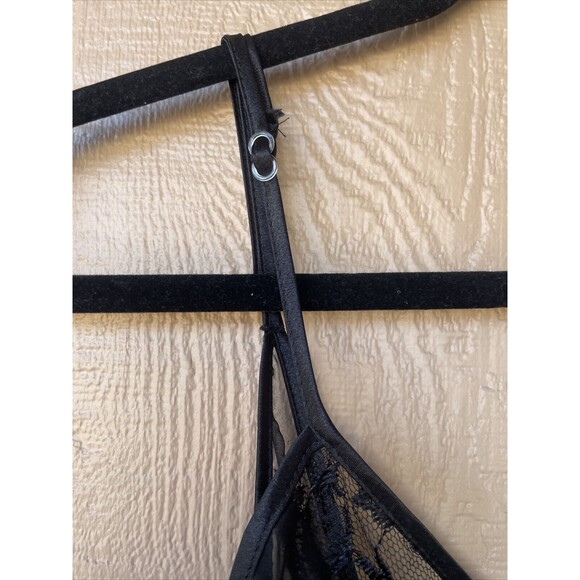 VINTAGE by FREDERICK’S of HOLLYWOOD BLACK Chiffon LACE Négligée NIGHTGOWN M￼ - Picture 5 of 12